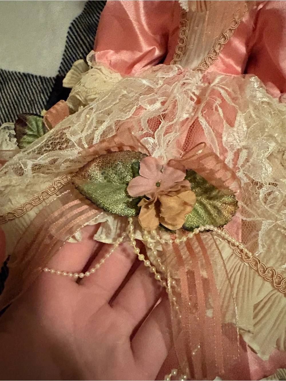 Victorian-Style Porcelain Doll in Pink Lace Dress